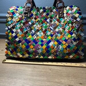 Nahui Ollin Keops Woven Candy Wrapper Multi Color Shoulder Bag Satchel Strap